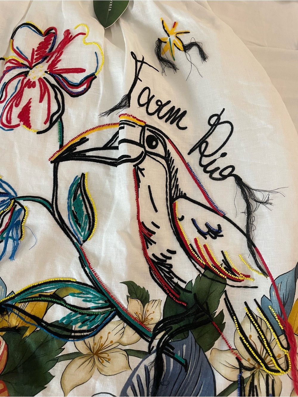 FARM Rio White Skirt with Multicolor Tropical Floral & Toucan Embroidery - Picture 2 of 6
